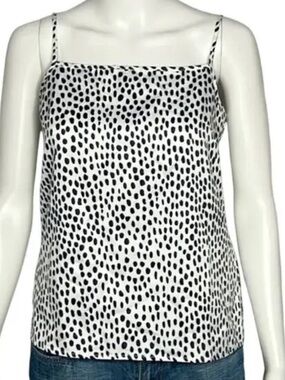 J. Crew Ivory and Navy Dalmatian Spot Square Neck Cami